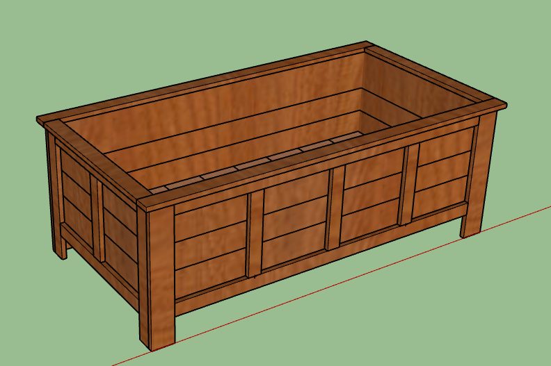 3D design drawing of a wood planter box