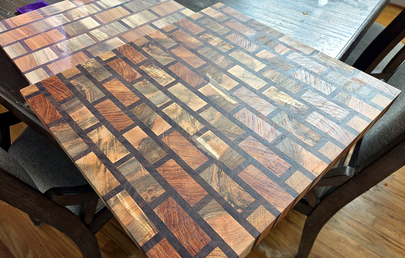 End-grain cutting boards made from walnut, cherry and maple